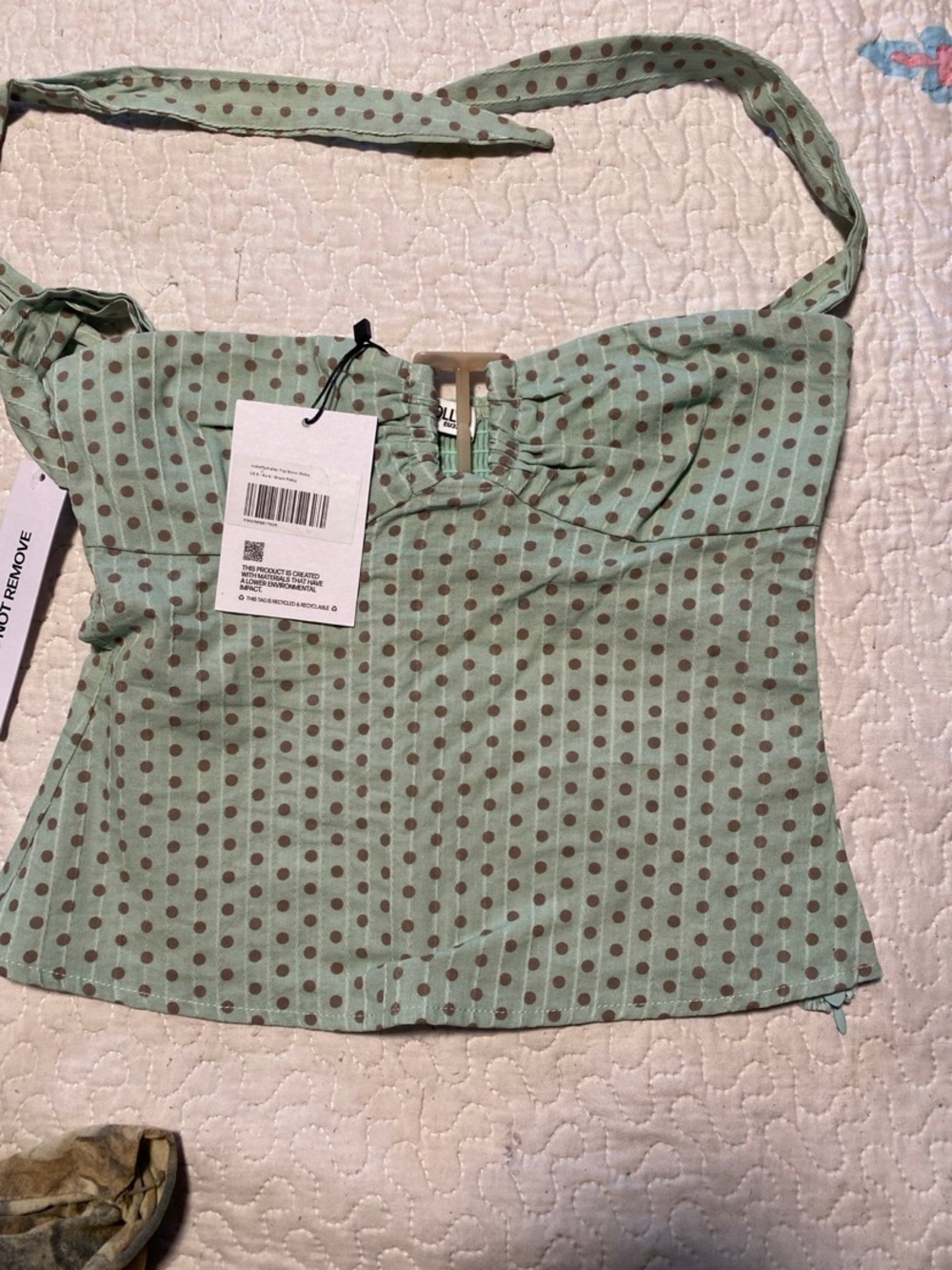 Princess Polly Mint Green Polka Dot Tie-Strap Bustier Top